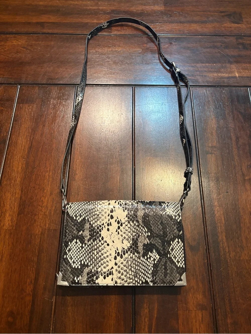Black & Cream Snake-Print Crossbody Bag